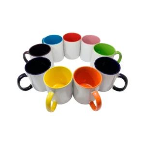 Taza Blanca 11 oz Interior y Asa de Color para Sublimación